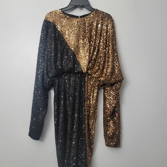 Belle BadgleyMischkaHayes Combo Sequin Color Block Crew Neck Blouson Long Sleeve - Picture 4 of 10